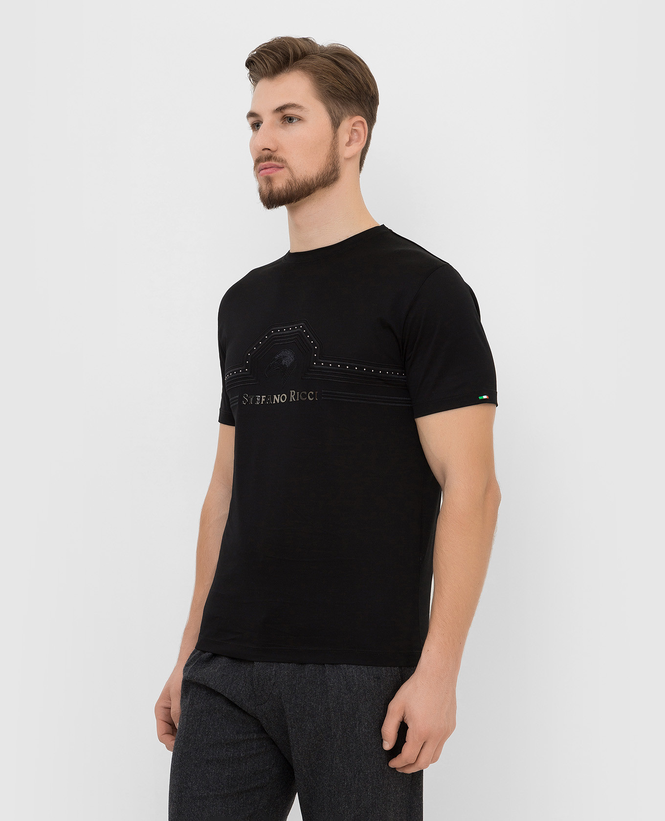 Stefano Ricci Черная футболка с вышивкой и логотипом MNH1401270TE0001 изображение 3