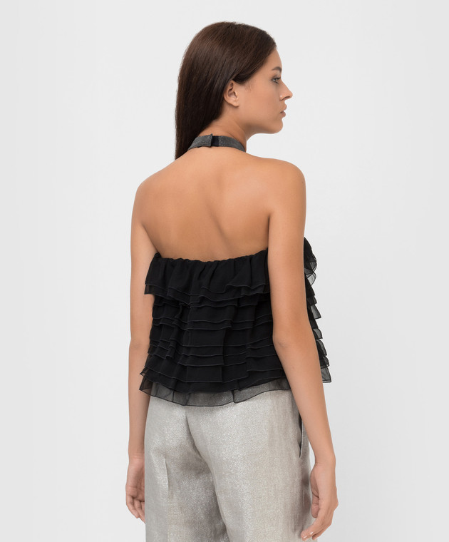 Brunello Cucinelli Black silk top with frills and chains MF940DL700 image 4