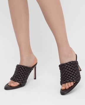 Bottega Veneta Темно-коричневые кожаные мюли 621340VBTG0