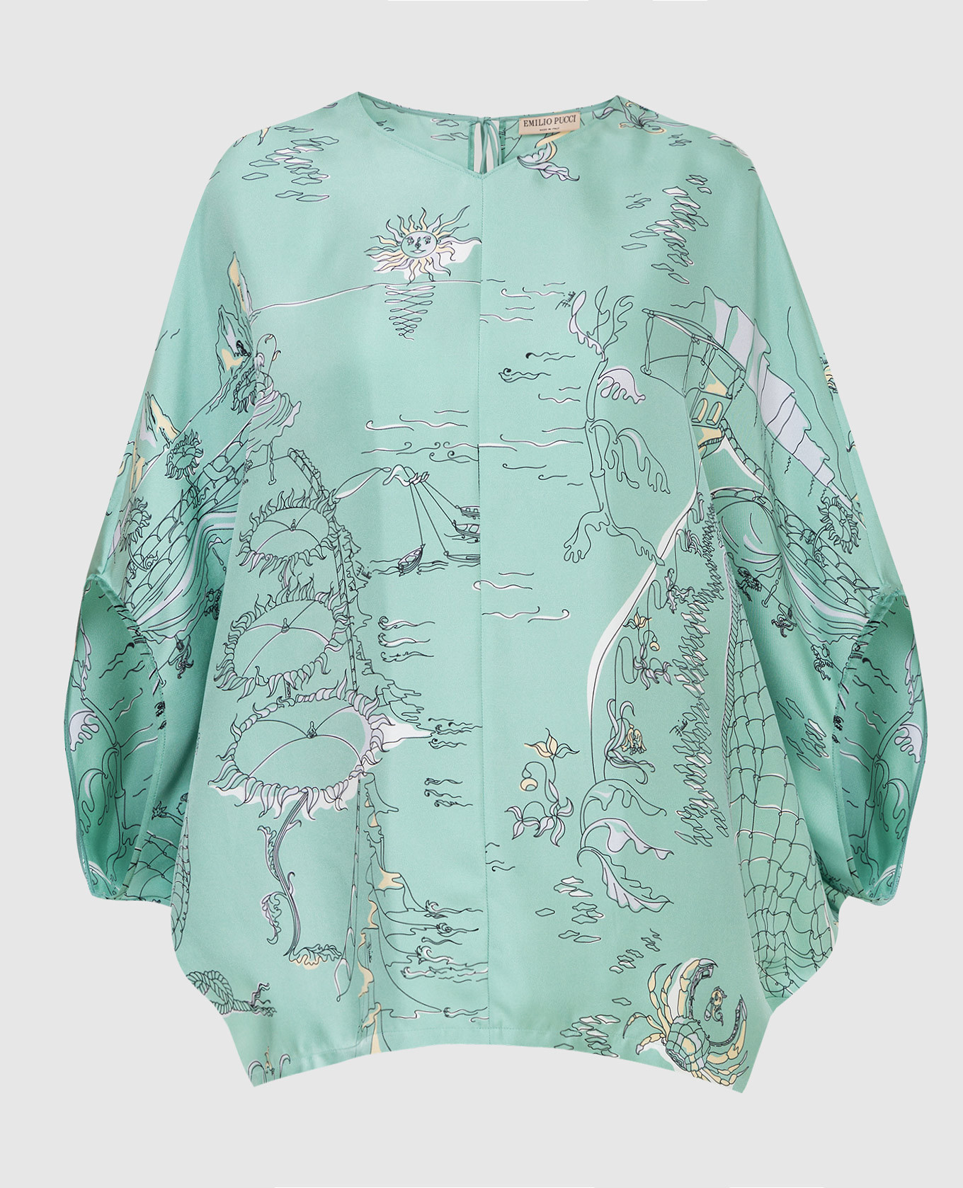 

Топ из шелка с принтом La Canzone Del Mare EMILIO PUCCI, Зеленый, Рубашки и блузы