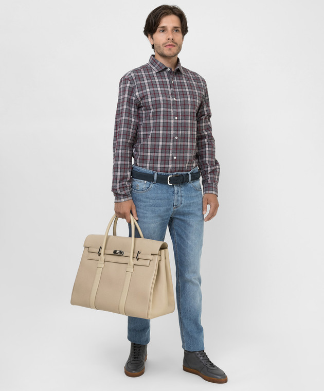 Enrico Mandelli Светло-бежевая кожаная дорожная сумка-келли Z0BAG35624 изображение 2