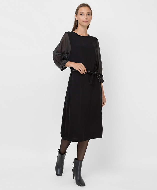 Peserico Чорна сукня міді з ланцюжками S02195AB1940 зображення 2