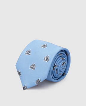 Stefano Ricci Дитячий світло-синій шовковий набір з краватки та хустки-паші у візерунок YDHNG600