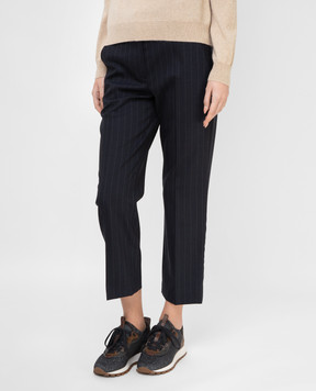 Brunello Cucinelli Серые укороченные брюки из  шерсти в полоску MP025P7756