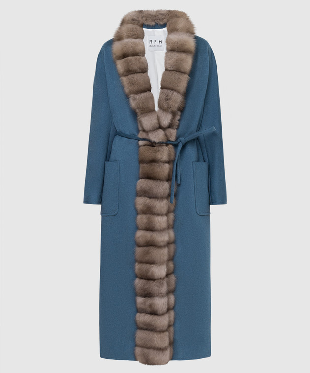 Real Furs House Синє пальто з кашеміру з хутром соболя GT01lLIGHTBLUE