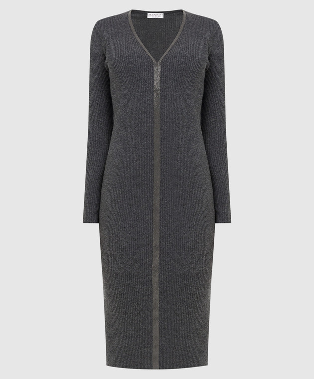 Brunello Cucinelli Gray cashmere dress with chains M2E809A92