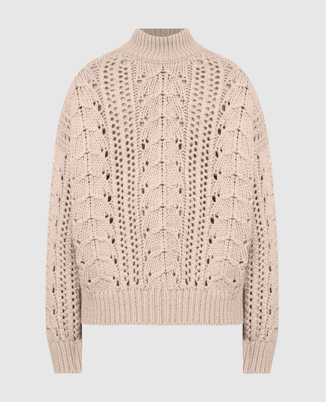 

Ажурный свитер из кашемира и шелка с пайетками, Бежевый, Свитера