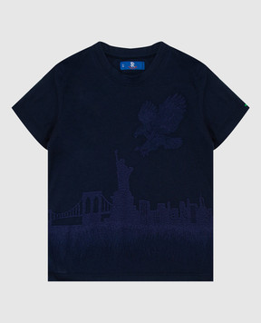 Stefano Ricci Детская темно-синяя футболка с вышивкой YNH84001NY803