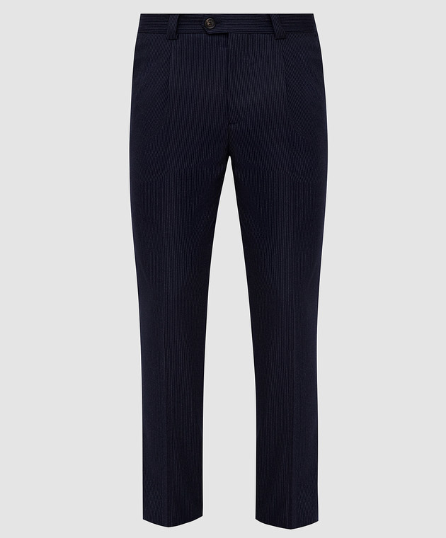 Brunello Cucinelli Темно-синие брюки из шерсти ME235E1450