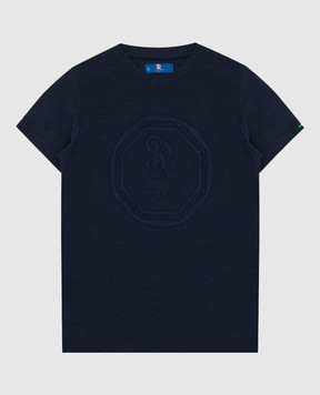 Stefano Ricci Детская темно-синяя футболка с вышивкой эмблемы YNH7200070803