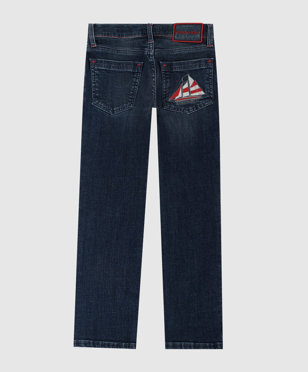 Stefano Ricci Children's dark blue jeans with embroidery YST82020401681 image 2