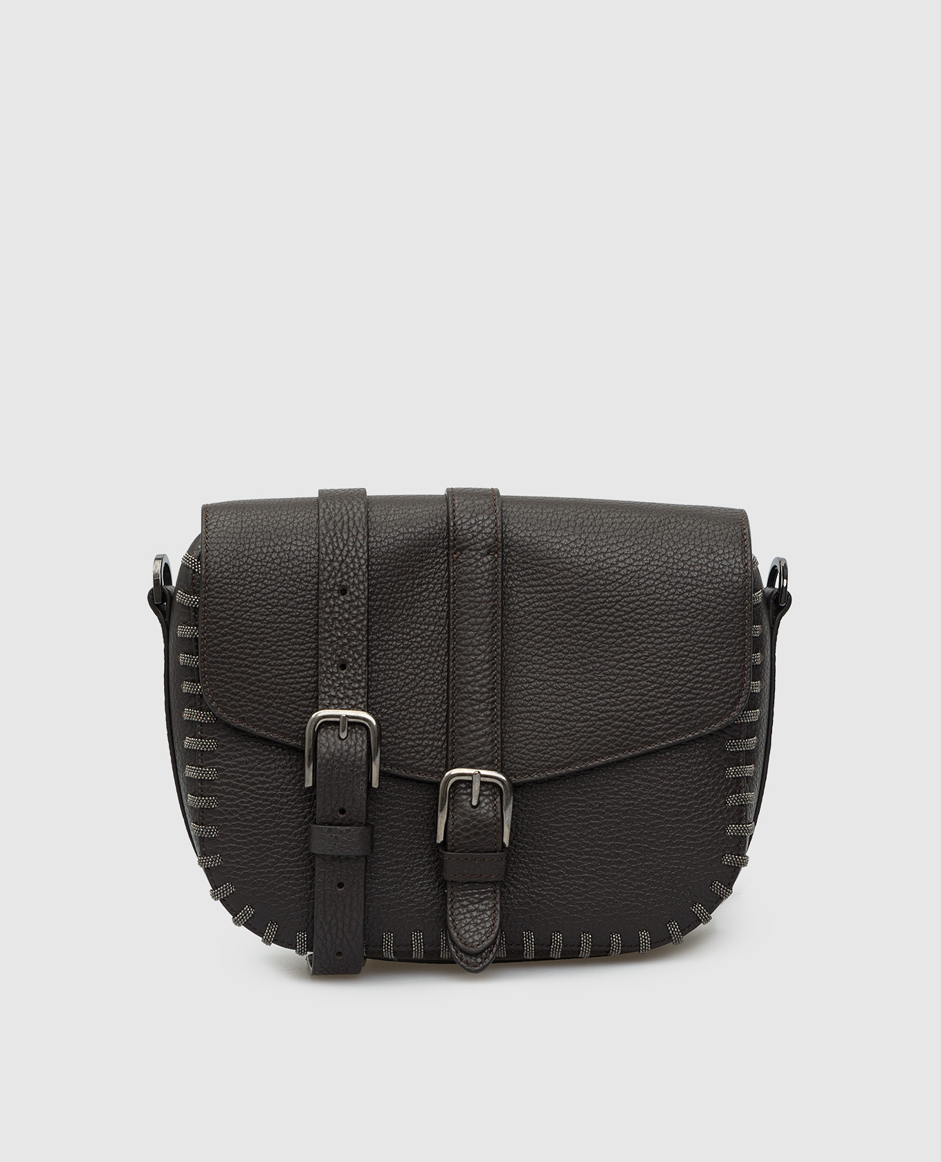 Темно-коричневая кожаная сумка-мессенджер с монилью Fabiana Filippi