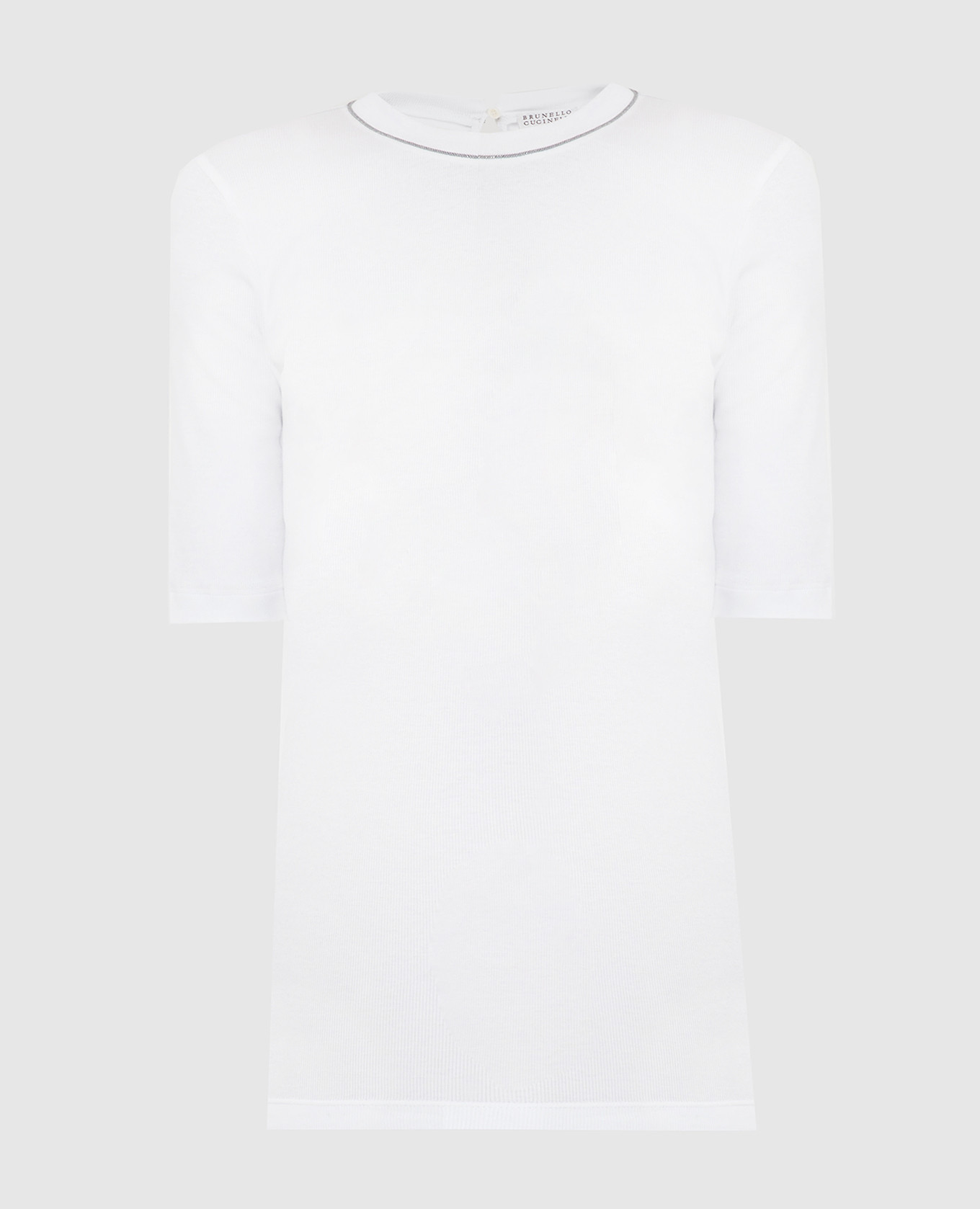 Белая футболка в рубчик с цепочками