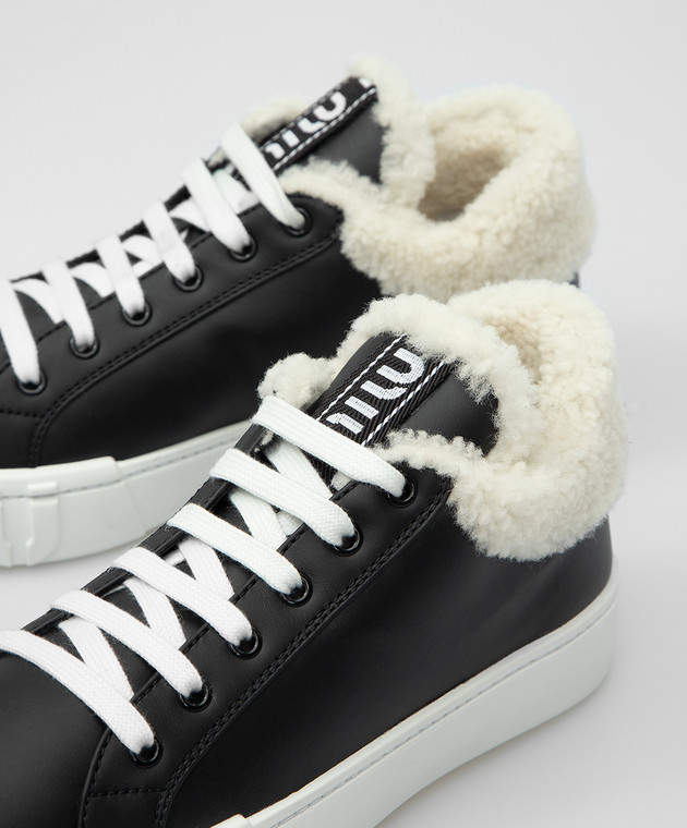 Miu Miu Черные кожаные сникеры на меху 5T380D3L0Y изображение 5