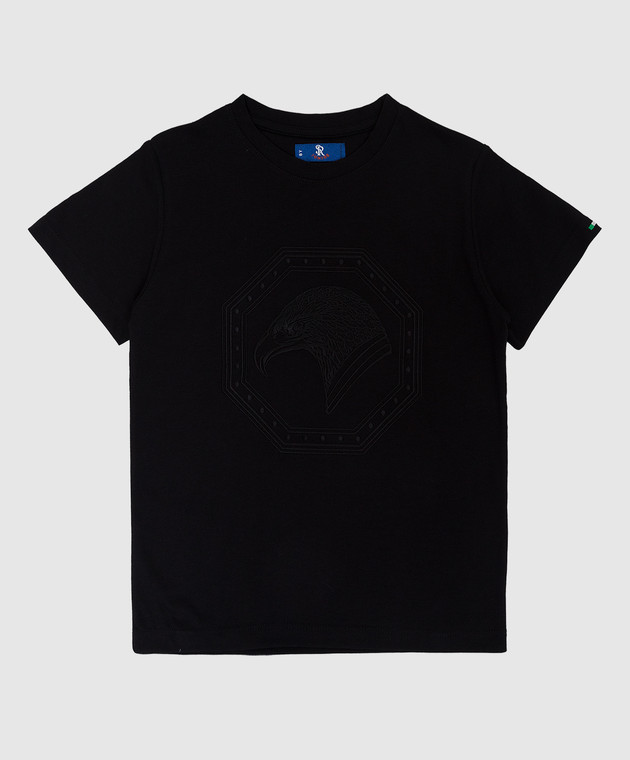 Stefano Ricci Детская черная футболка с вышивкой YNH7200480803