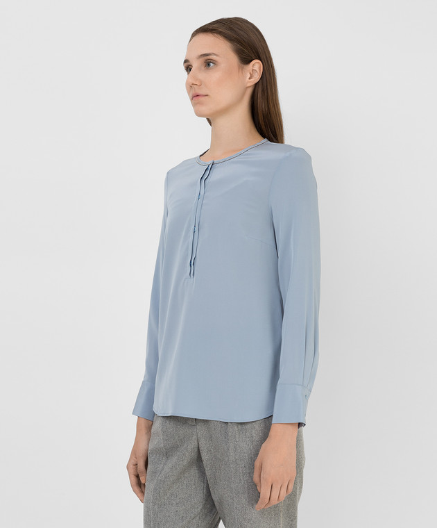 Peserico Блакитна шовкова блуза з ланцюжками S0660607325 зображення 3