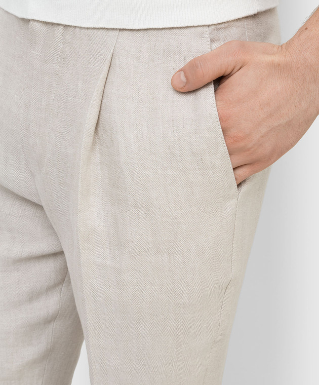 Brunello Cucinelli Світло-бежеві лляні штани у візерунок MH454E1740 зображення 5