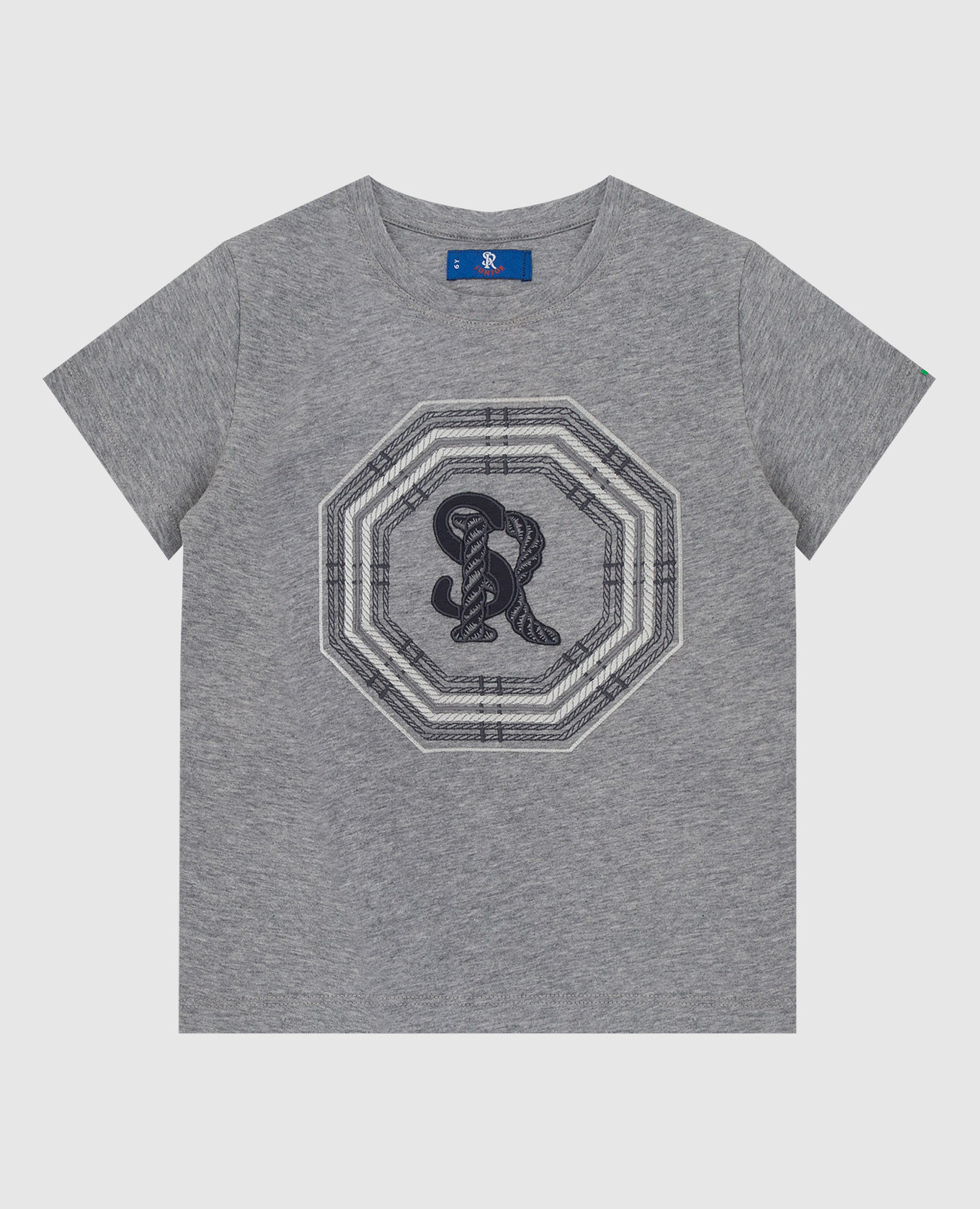 Children's gray t-shirt with monogram embroidery