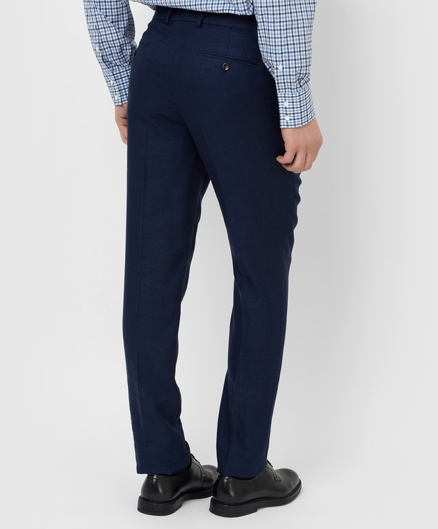 Brunello Cucinelli Темно-синие брюки из льна, шерсти и шелка MD495PA0Z изображение 4