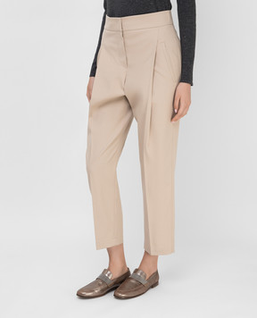 Brunello Cucinelli Бежевые брюки с защипами MA190P7463
