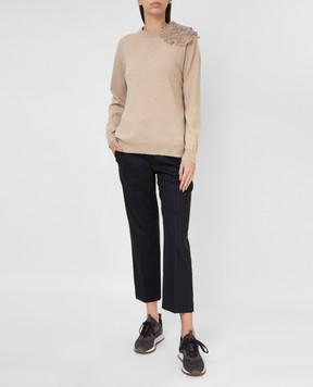 Brunello Cucinelli Серые укороченные брюки из  шерсти в полоску MP025P7756