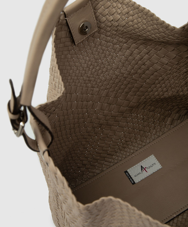 Alma Tonutti Бежева шкіряна сумка-хобо з плетінням Intrecciato 5201 зображення 4