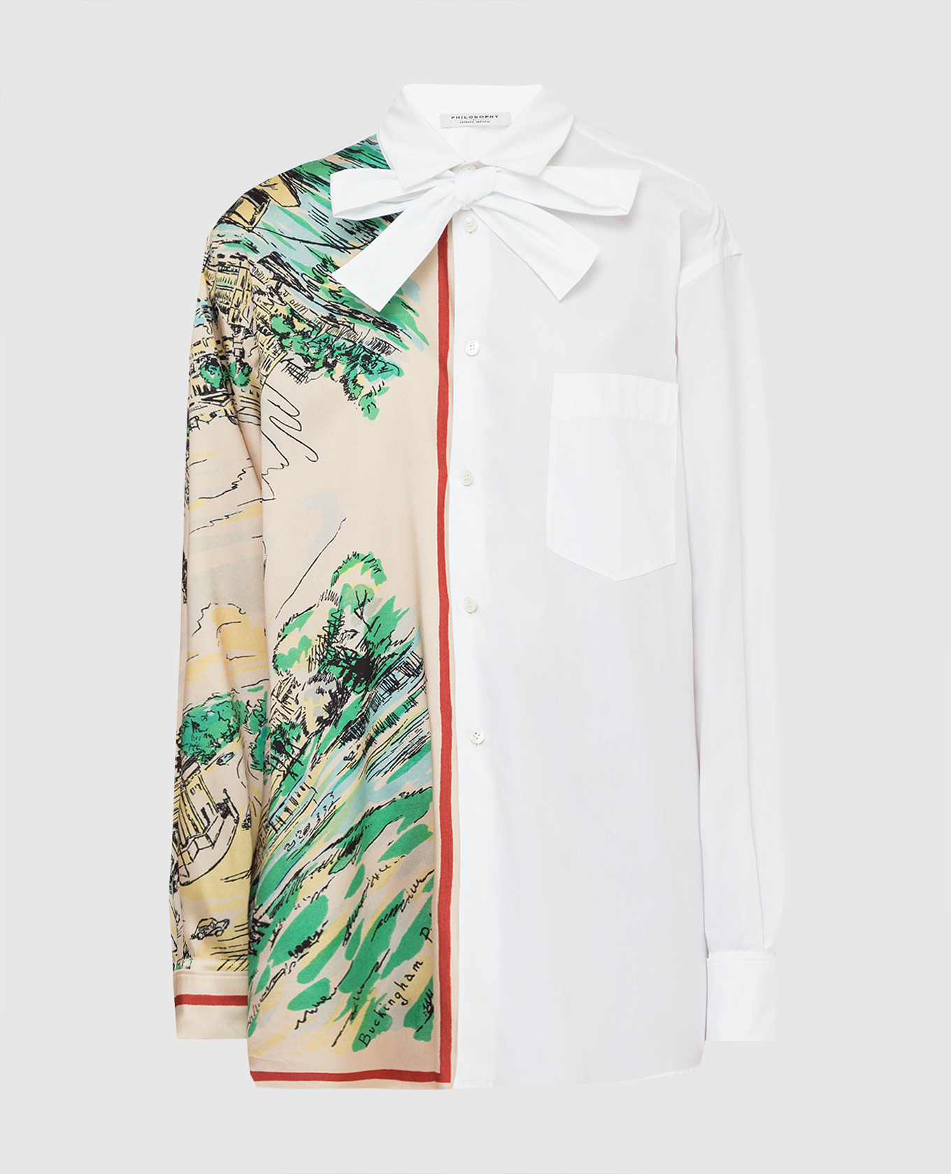 

Комбинированная рубашка oversize с принтом, Белый, Рубашки