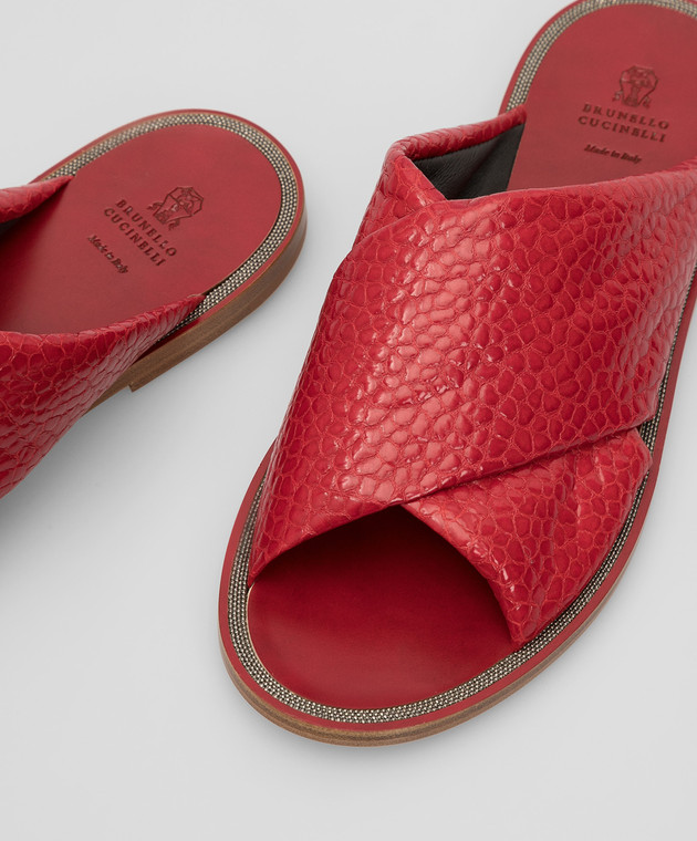 Brunello Cucinelli Красные кожаные шлепанцы MZBEC1793 изображение 5