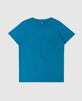 Stefano Ricci Детская бирюзовая футболка с вышивкой эмблемы YNH7400340803