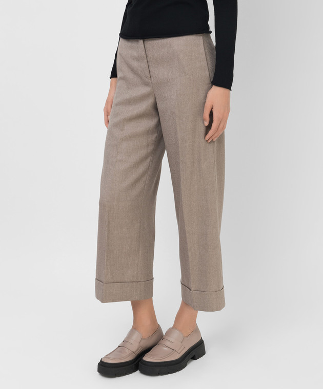 Peserico Patterned Beige Wool Culottes P0482305828 image 3