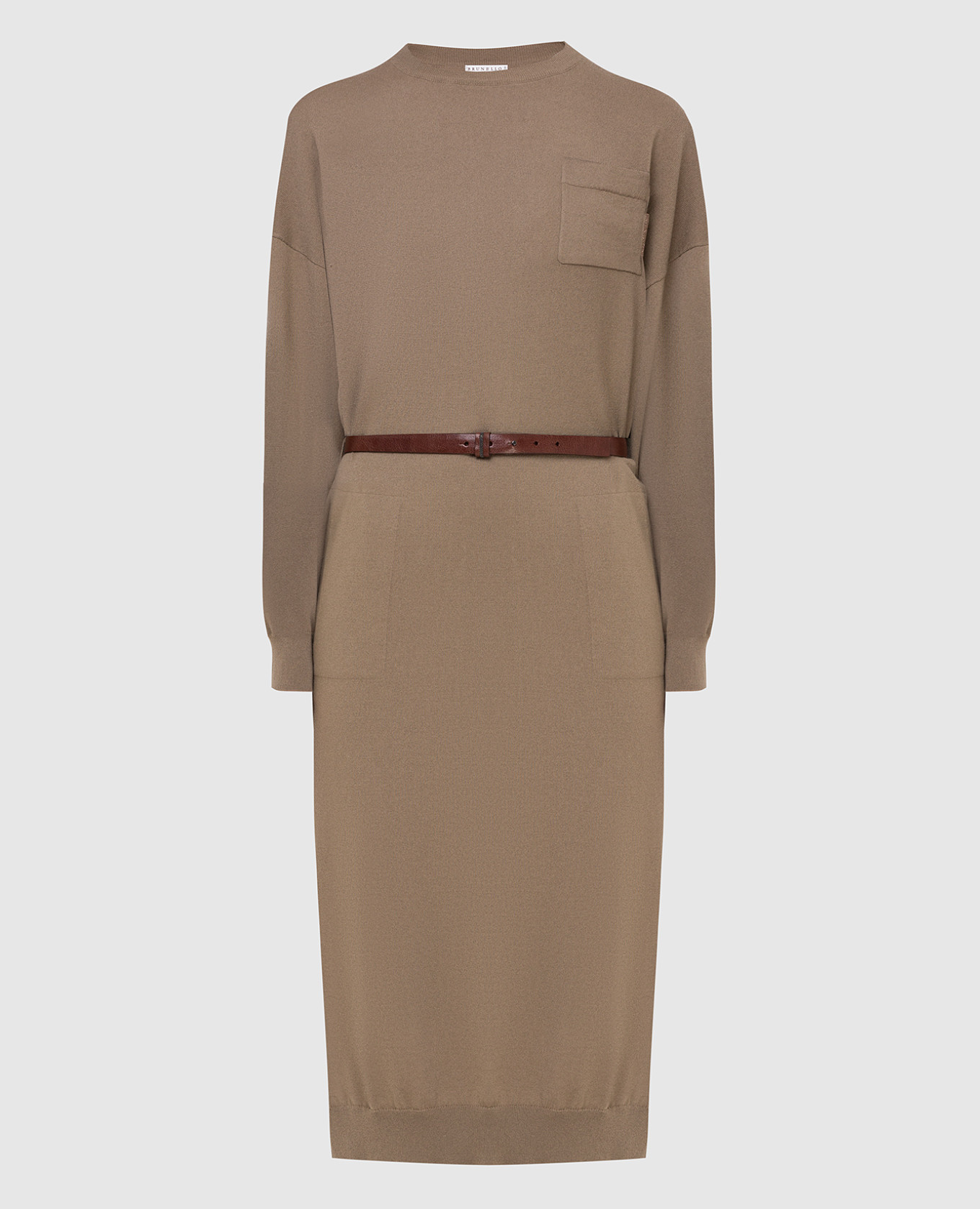 

Бежевое платье из кашемира, Бежевый, Платья Миди