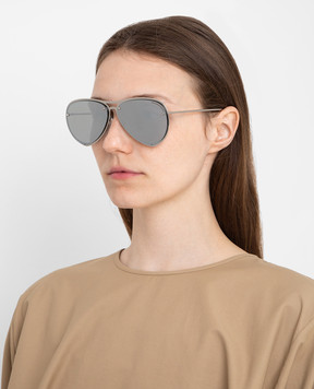 Alexander McQueen Серебристые солнцезащитные очки-авиаторы AM0102S30001835