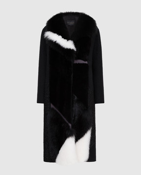 Rindi Черное пальто из шерсти с мехом норки и мехом лисы 212TE017