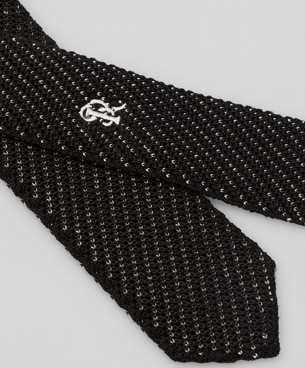Stefano Ricci Детский черный шелковый галстук в узор YCRM3600SETA изображение 3