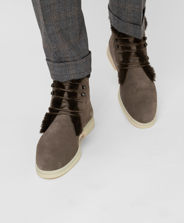 Loro Piana Темно-бежевые замшевые ботинки на меху FAF9366 изображение 2