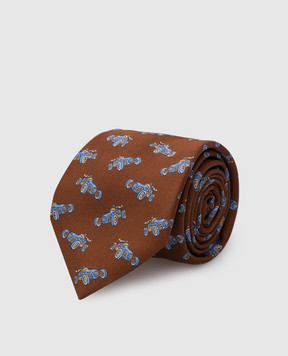 Stefano Ricci Детский шелковый коричневый набор из галстука и платка-паше в узор YDHNG700