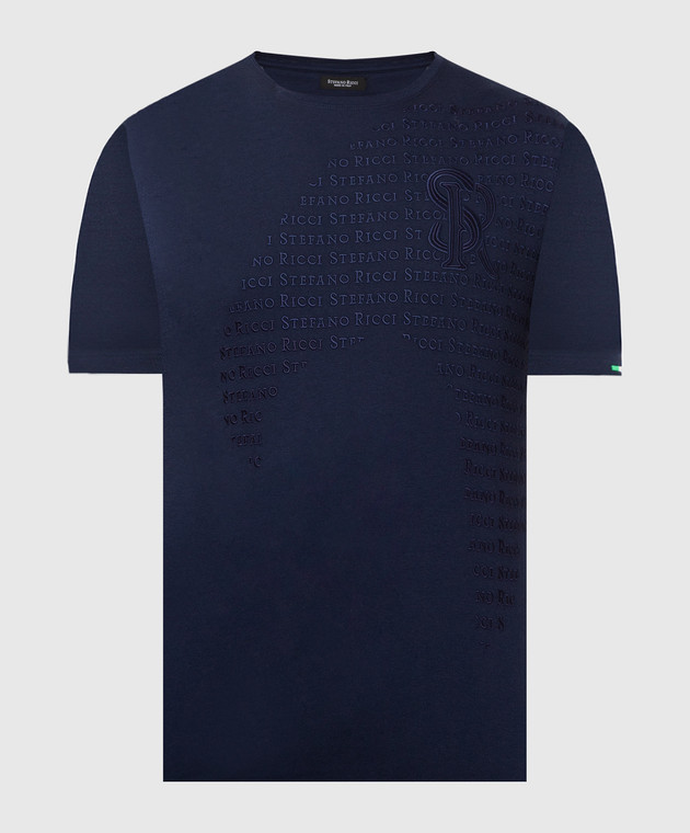 Stefano Ricci Темно-синя футболка з вишивкою логотипу MNH1401350803