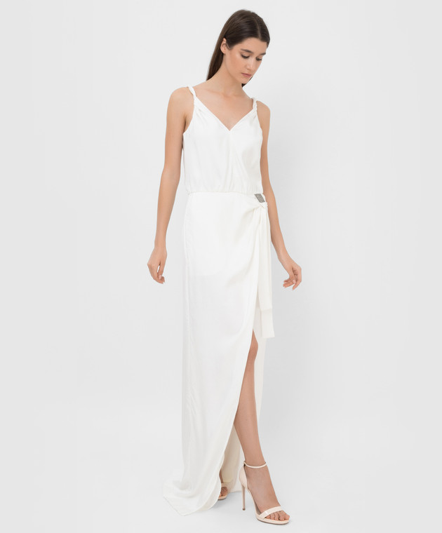 Brunello Cucinelli Біле плаття з розрізом і ланцюжками MH966ABO71 зображення 2
