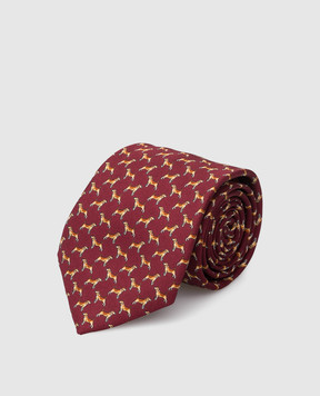 Stefano Ricci Детский бордовый шелковый набор из галстука и платка-паше в узор YDHNG300