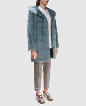 Florence Mode Блакитна шуба з хутра норки  L1827PERLA