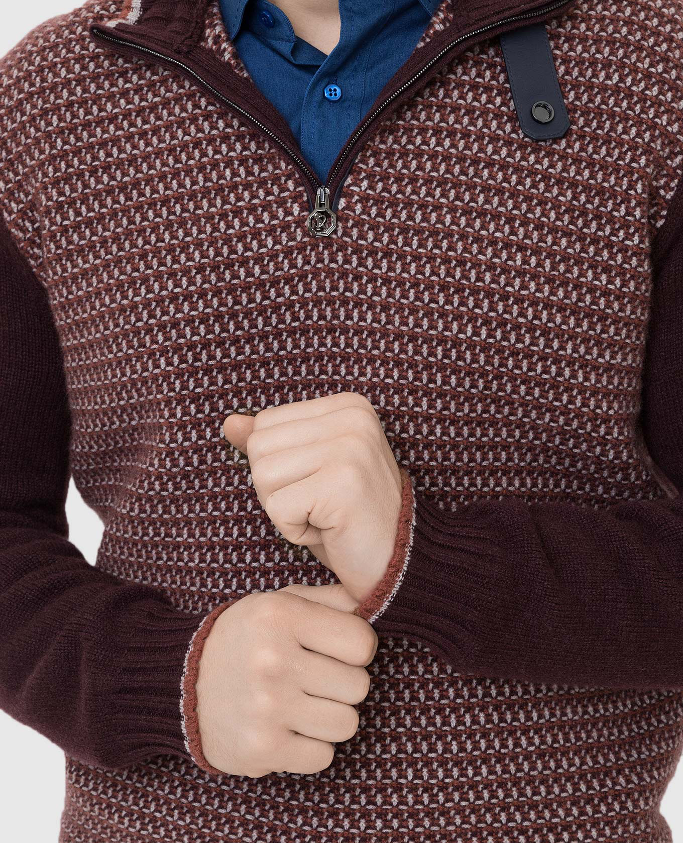 Stefano Ricci Бордовый свитер из кашемира в узор K606238L03F21420 изображение 5