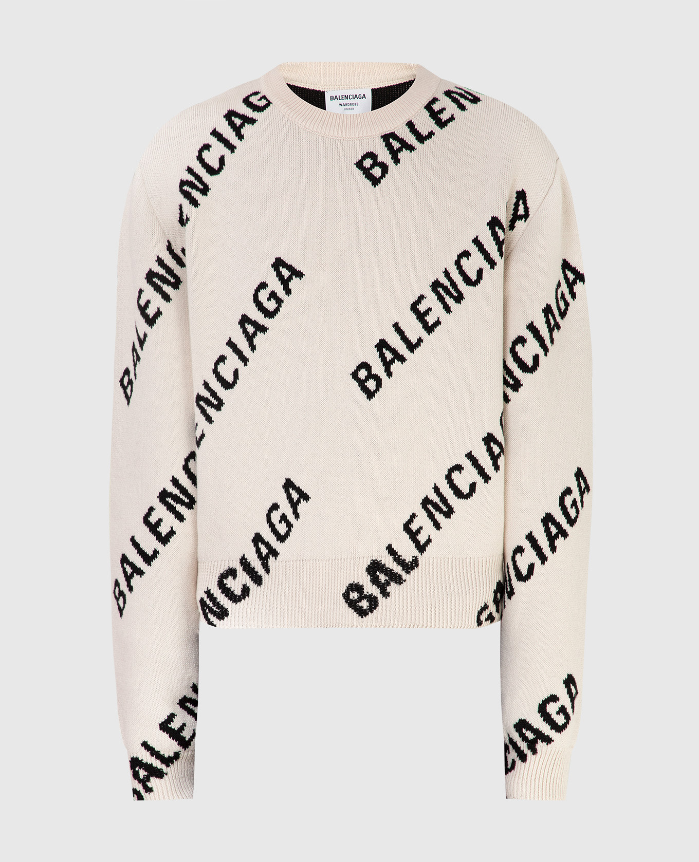 

Укороченный свитер в узор логотипа Balenciaga, Светло-бежевый, Свитера