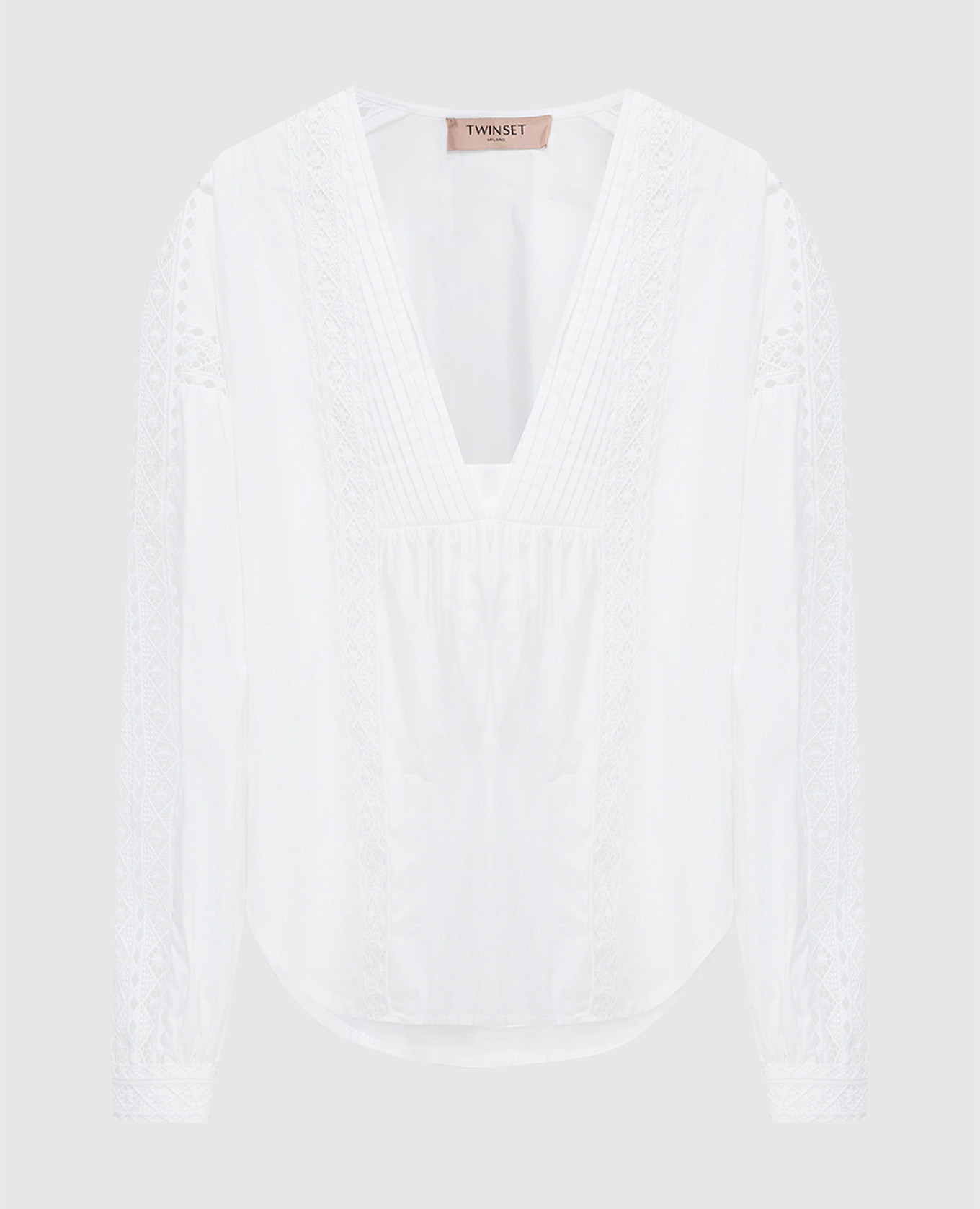 

Рубашка с V-образным вырезом и кружевными вставками Twin Set, Белый, Рубашки и блузы