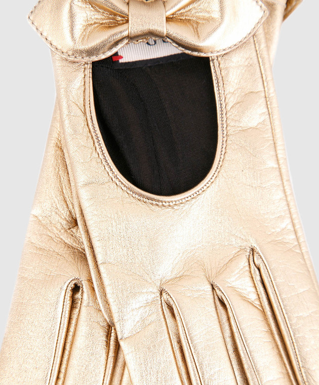 Gucci Золотистые кожаные перчатки с бантами 477968DI900 изображение 3