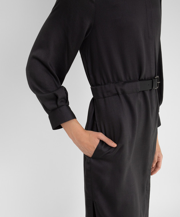 Peserico Темно-серое платье-рубашка с разрезами S02008A02686 изображение 5