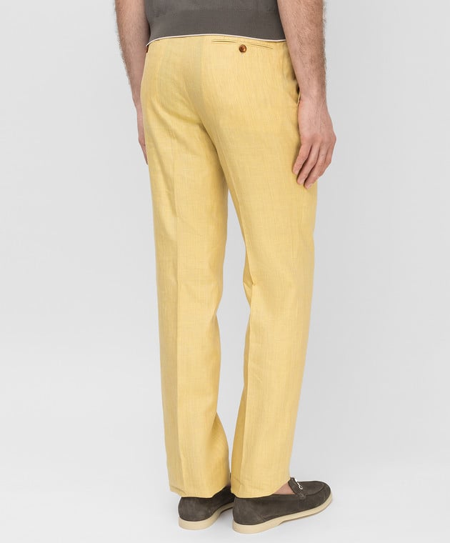 Stefano Ricci Желтые брюки из льна M1T2200000L0001H изображение 4
