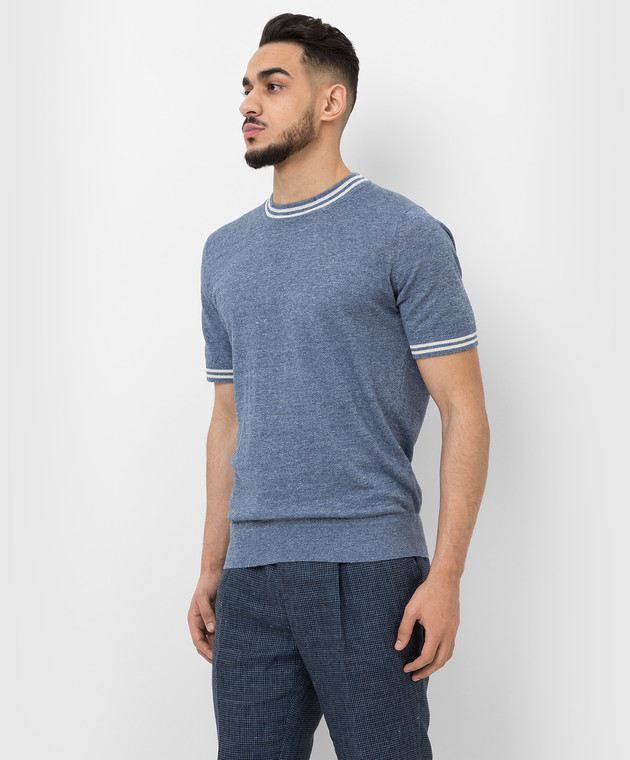 Brunello Cucinelli Синяя льняная футболка M2L18300 изображение 3