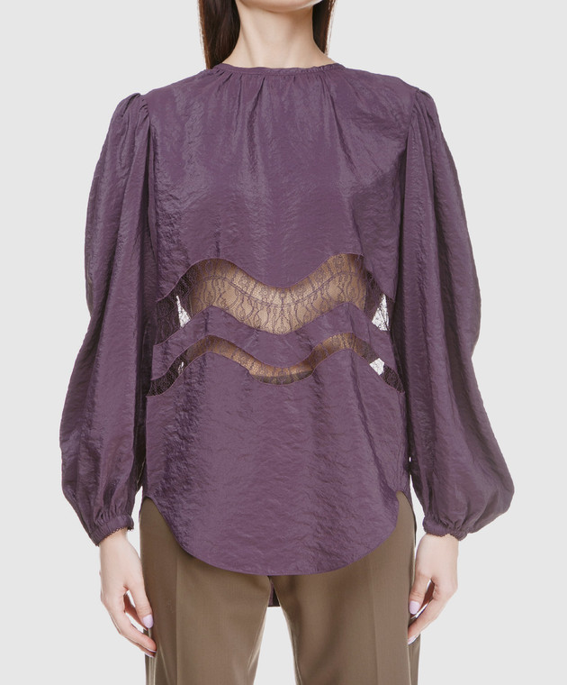 NINA RICCI Фіолетова блуза з деталями з мережива 17ACT0002PA0340 зображення 3