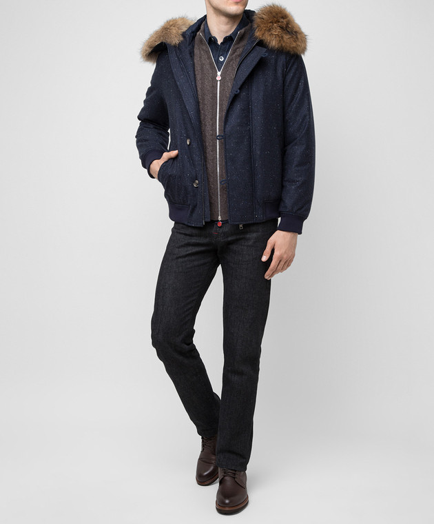 ISAIA Темно-синяя куртка из кашемира и шелка с мехом SW709089902 изображение 2
