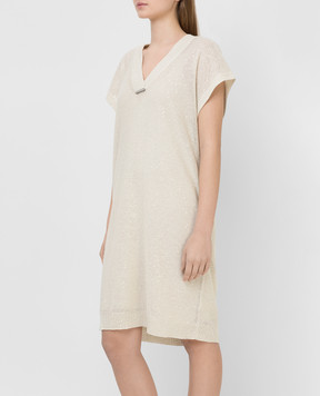 Brunello Cucinelli Бежевое платье из льна M10551A82